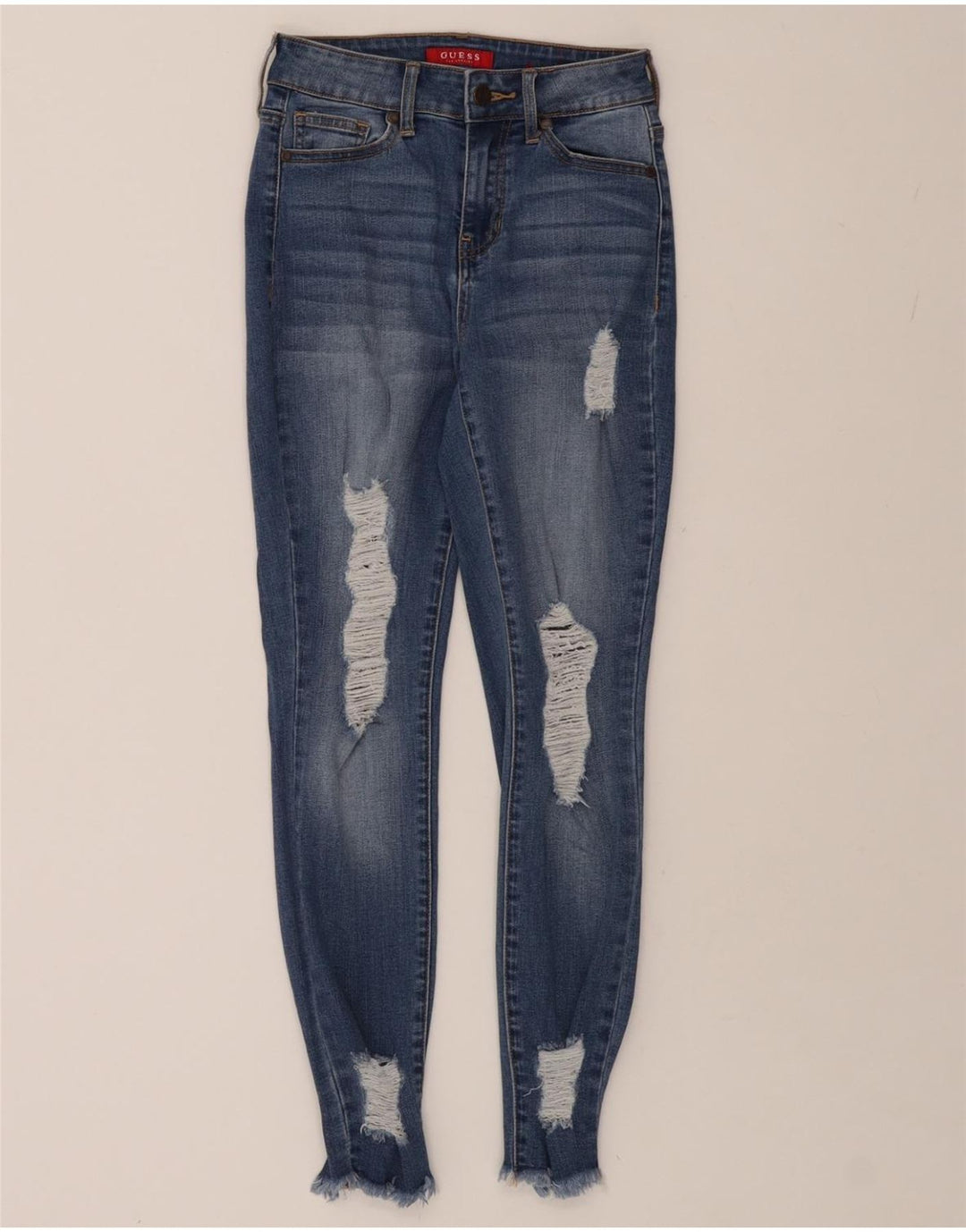 GUESS Womens Distressed Skinny Jeans W24 L25 Blue Vintage Guess and Second-Hand Guess from Messina Hembry 