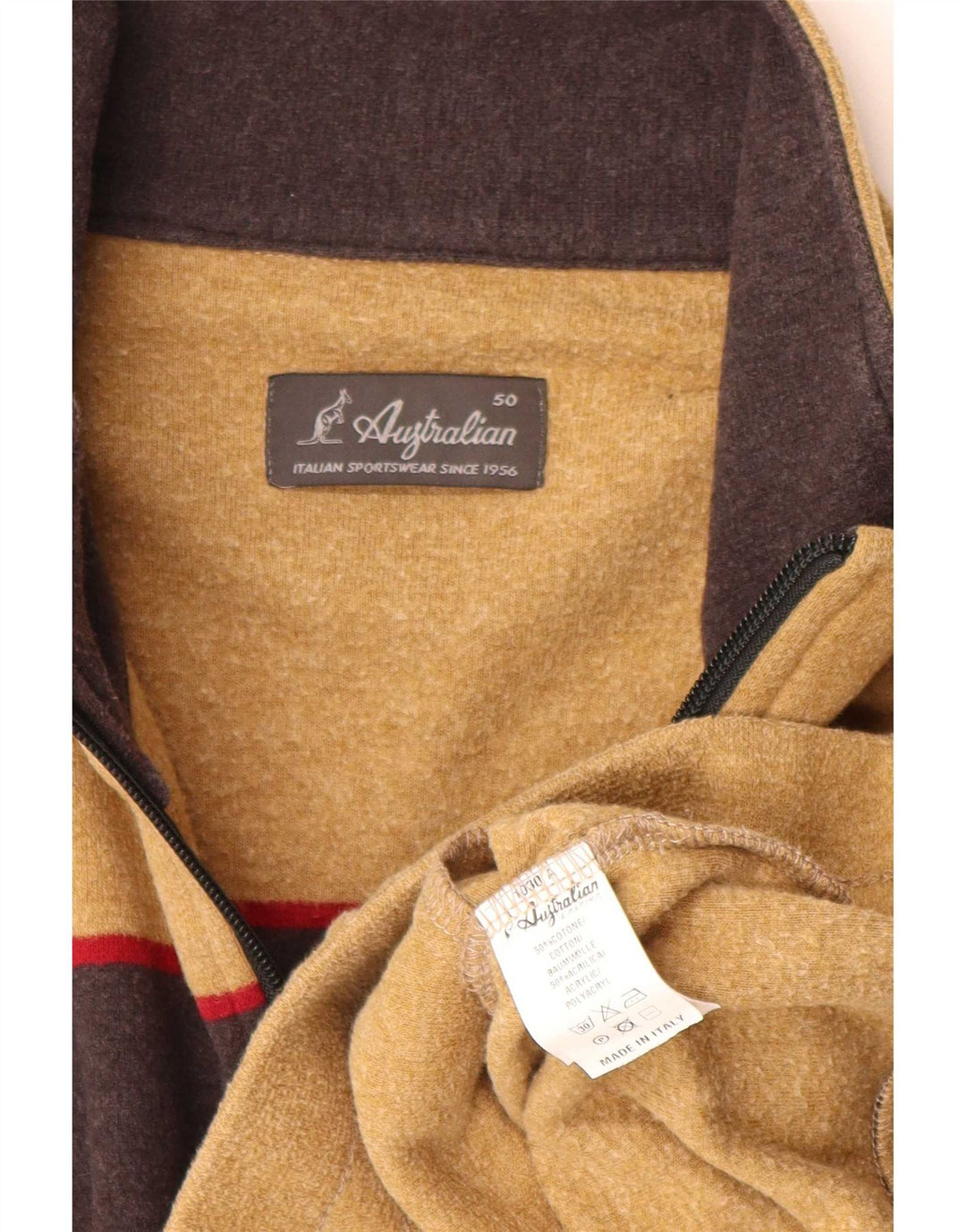 AUSTRALIAN L'ALPINA Mens Tracksuit Top Jacket IT 50 Medium Brown Striped