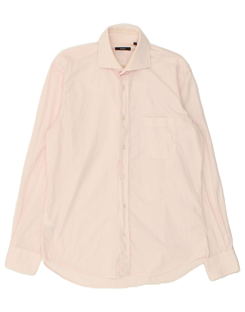 HUGO BOSS Mens Shirt Size 39 15 1/2 Medium Pink Cotton | Vintage Hugo Boss | Thrift | Second-Hand Hugo Boss | Used Clothing | Messina Hembry 