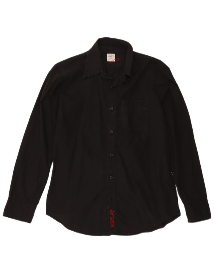 Replay Mens Shirt Small Black Cotton