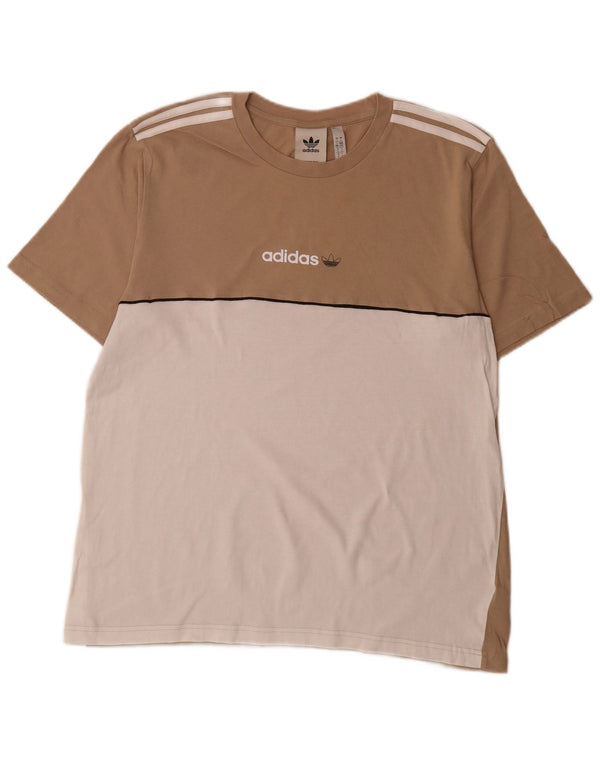 Adidas Mens Graphic T-Shirt Top Large Beige Colourblock Cotton