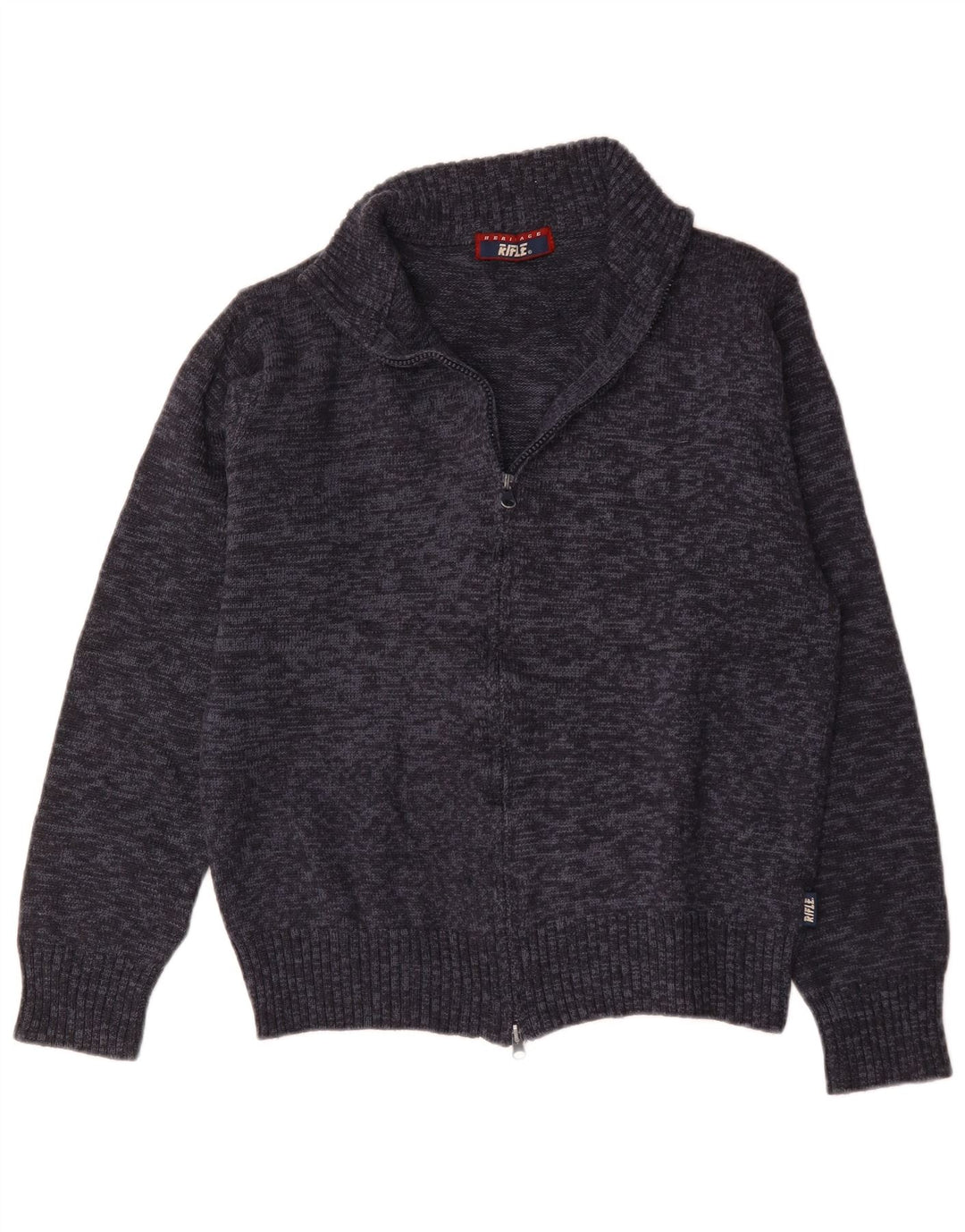 Rifle Mens Cardigan Sweater Medium Navy Blue Flecked Wool