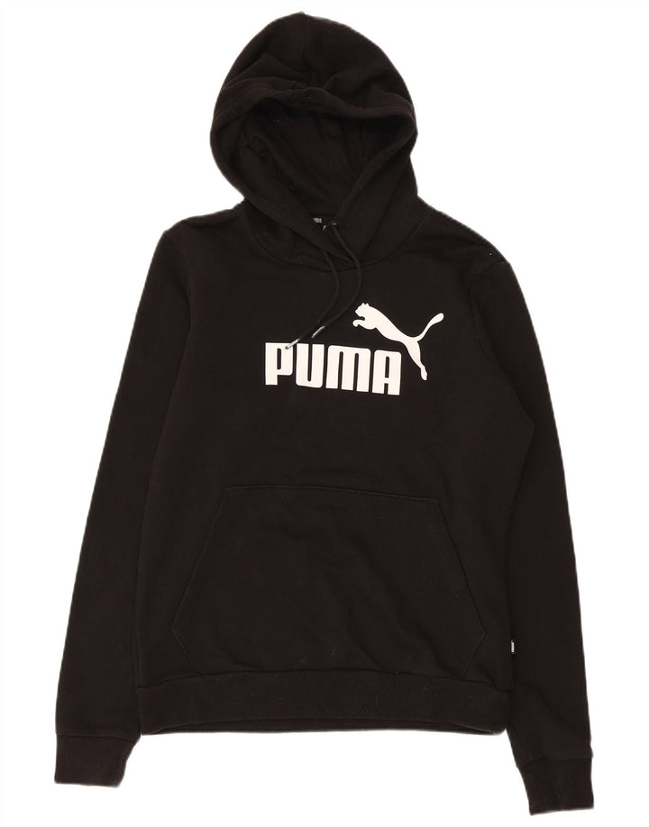 PUMA Womens Graphic Hoodie Jumper UK 12 Medium Black Polyester