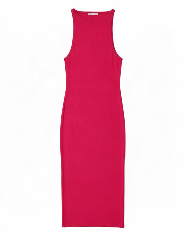 Zara Womens Sleeveless Maxi Dress UK 12 Medium Pink Cotton