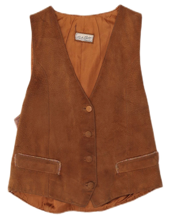 Carla Carini Womens Suede Waistcoat UK 12 Medium Brown