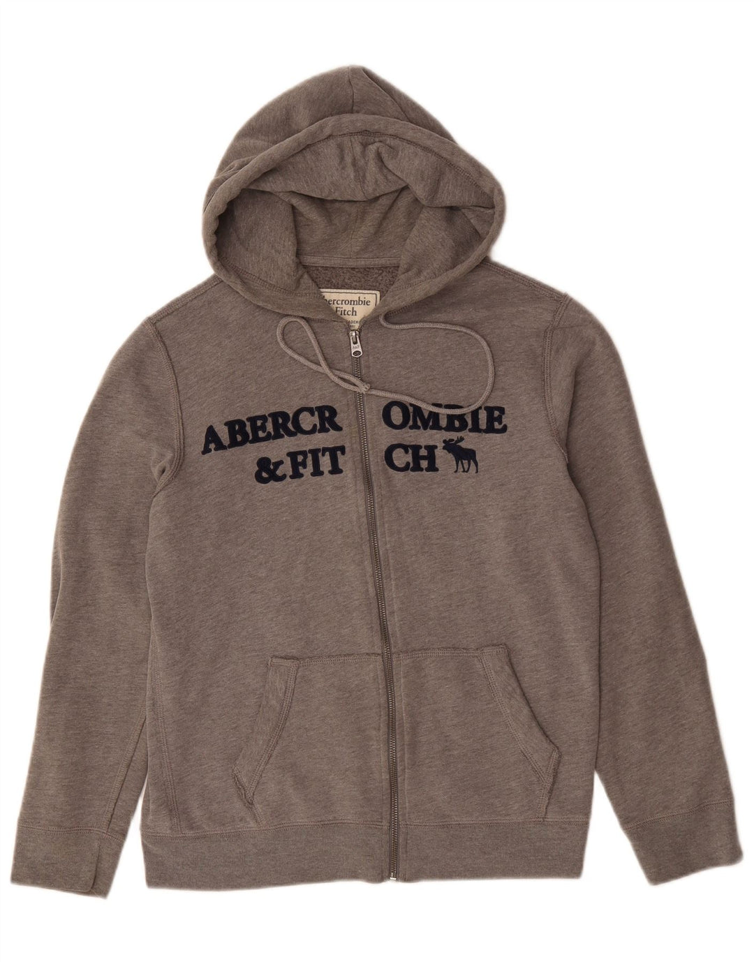 ABERCROMBIE & FITCH Mens Graphic Zip Hoodie Sweater Small Grey Cotton