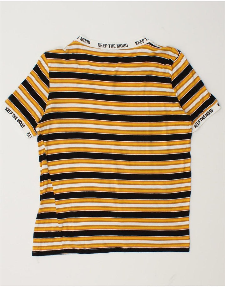 Zara Womens Graphic T-Shirt Top UK 12 Medium Yellow Striped