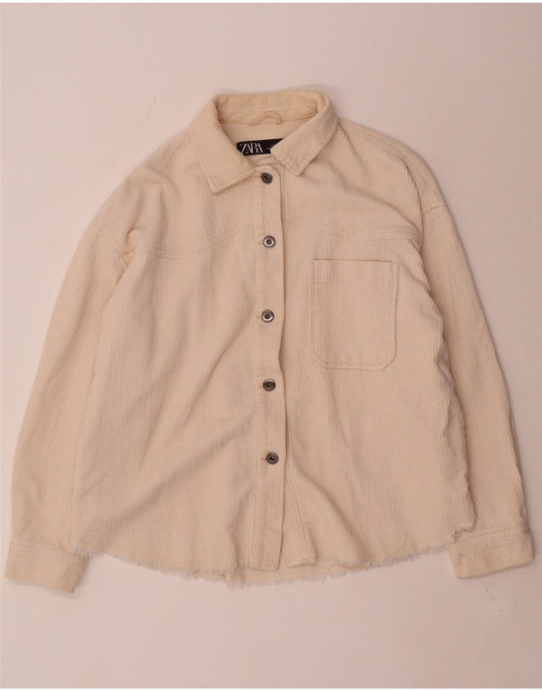 Zara Womens Oversized Corduroy Shirt UK 10 Small Off White Cotton