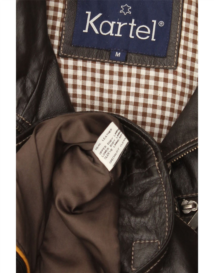 KARTEL Mens Leather Jacket UK 38 Medium Brown Leather