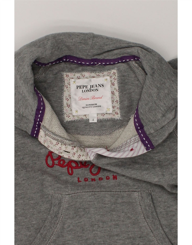 PEPE JEANS Girls Graphic Hoodie Jumper 3-4 Years Grey Cotton | Vintage PEPE Jeans | Thrift | Second-Hand PEPE Jeans | Used Clothing | Messina Hembry 