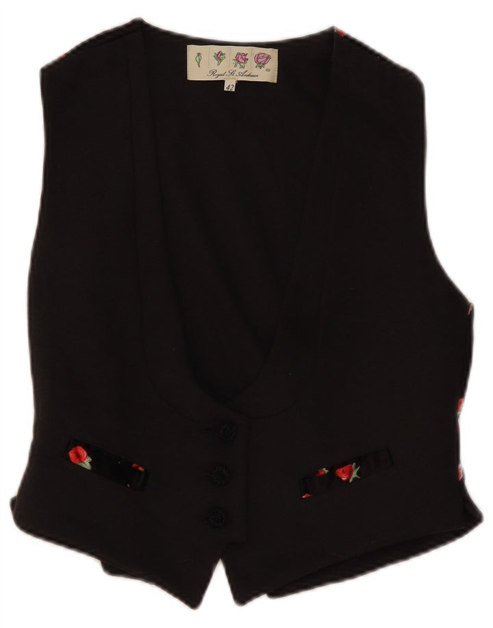 Vintage Womens Waistcoat IT 44 Medium Grey Floral Cotton