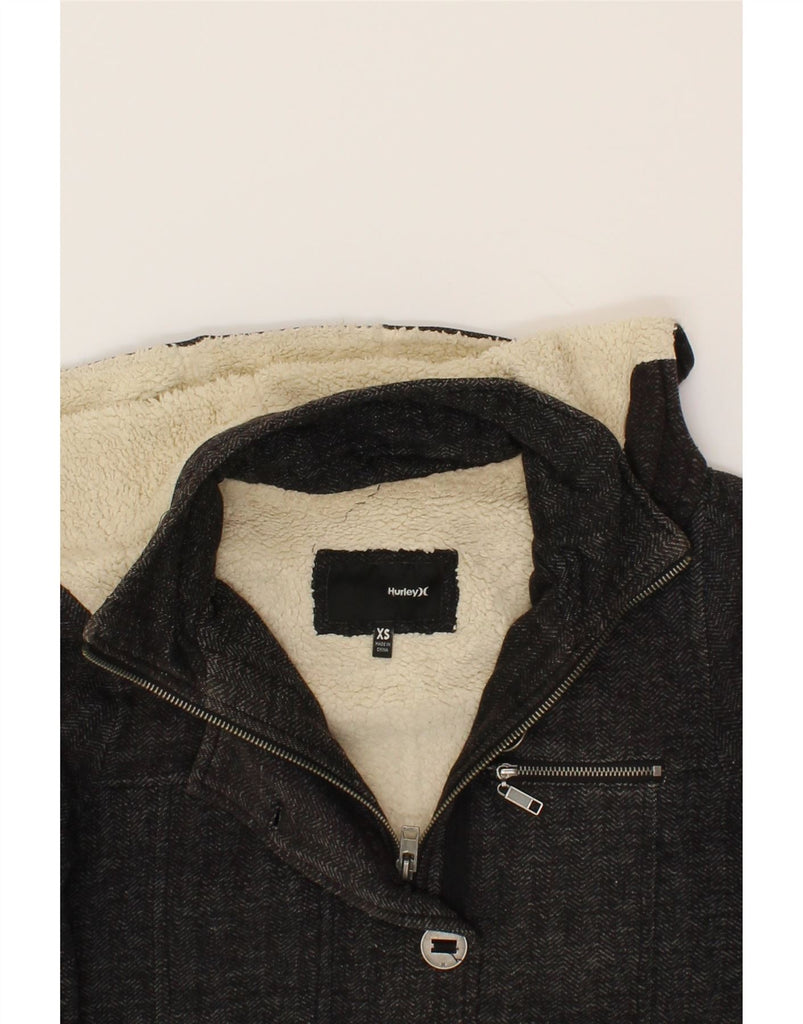 HURLEY Womens Hooded Bomber Jacket UK 6 XS Grey Flecked Cotton Vintage Hurley and Second-Hand Hurley from Messina Hembry 