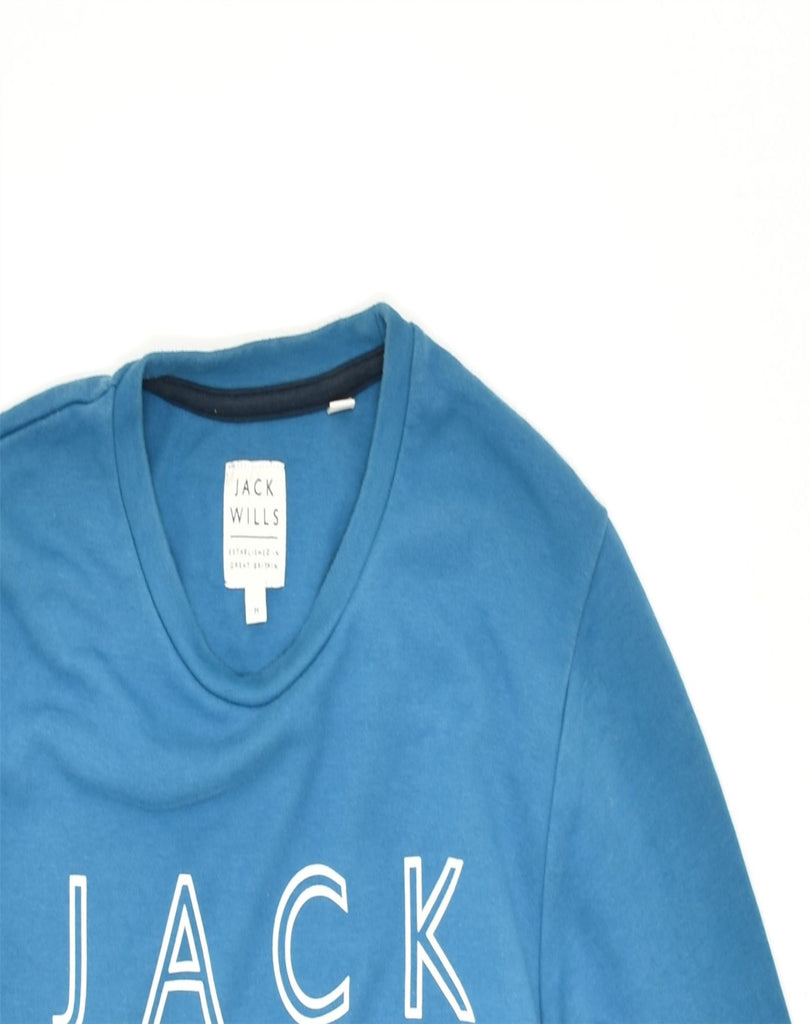 JACK WILLS Mens Graphic Sweatshirt Jumper Medium Blue Cotton | Vintage | Thrift | Second-Hand | Used Clothing | Messina Hembry 