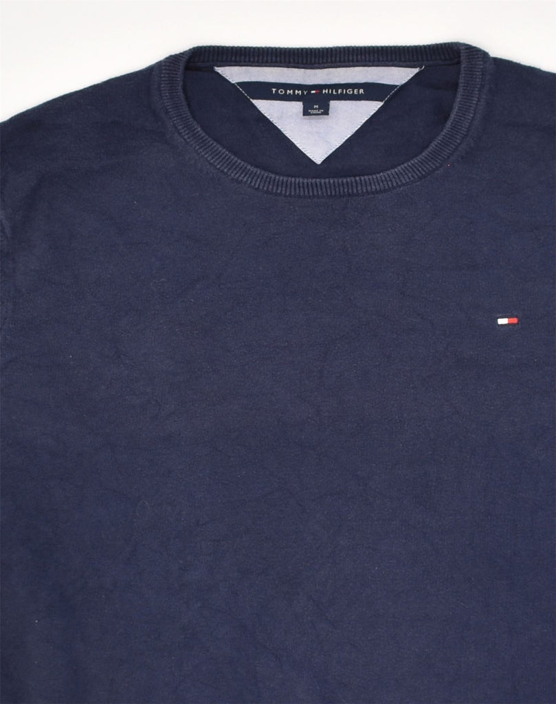 TOMMY HILFIGER Mens Boat Neck Jumper Sweater Medium Navy Blue Cotton | Vintage Tommy Hilfiger | Thrift | Second-Hand Tommy Hilfiger | Used Clothing | Messina Hembry 