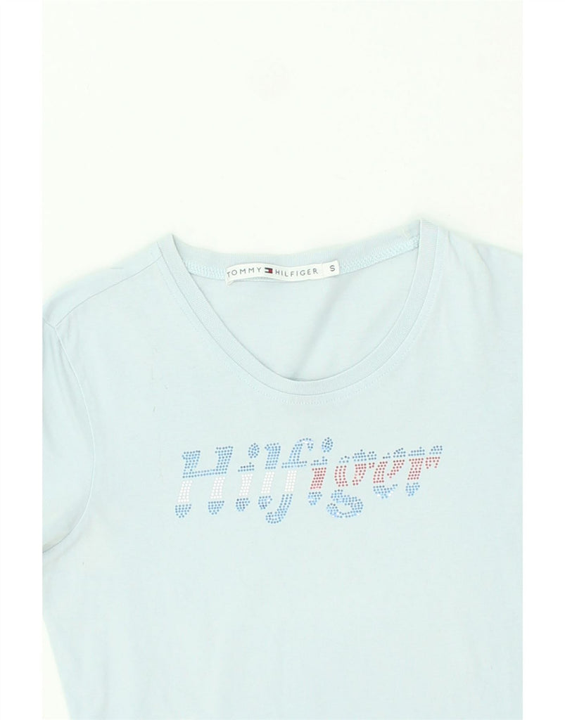 TOMMY HILFIGER Womens Graphic T-Shirt Top UK 8 Small Blue Cotton Vintage Tommy Hilfiger and Second-Hand Tommy Hilfiger from Messina Hembry 