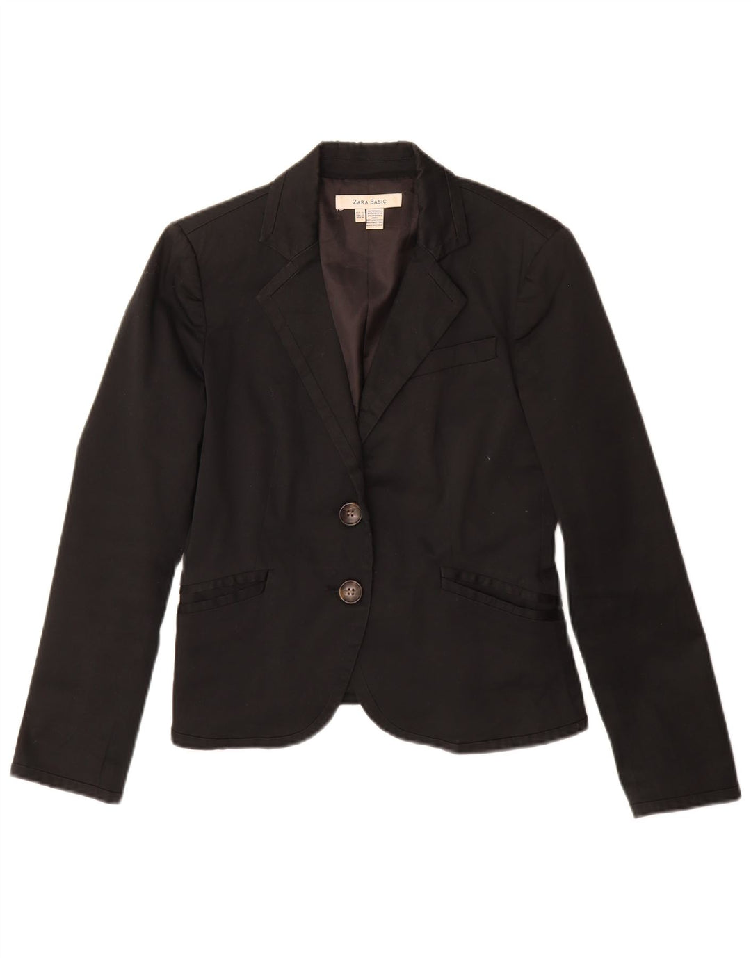 Zara Womens 2 Button Blazer Jacket UK 14 Large Black Cotton