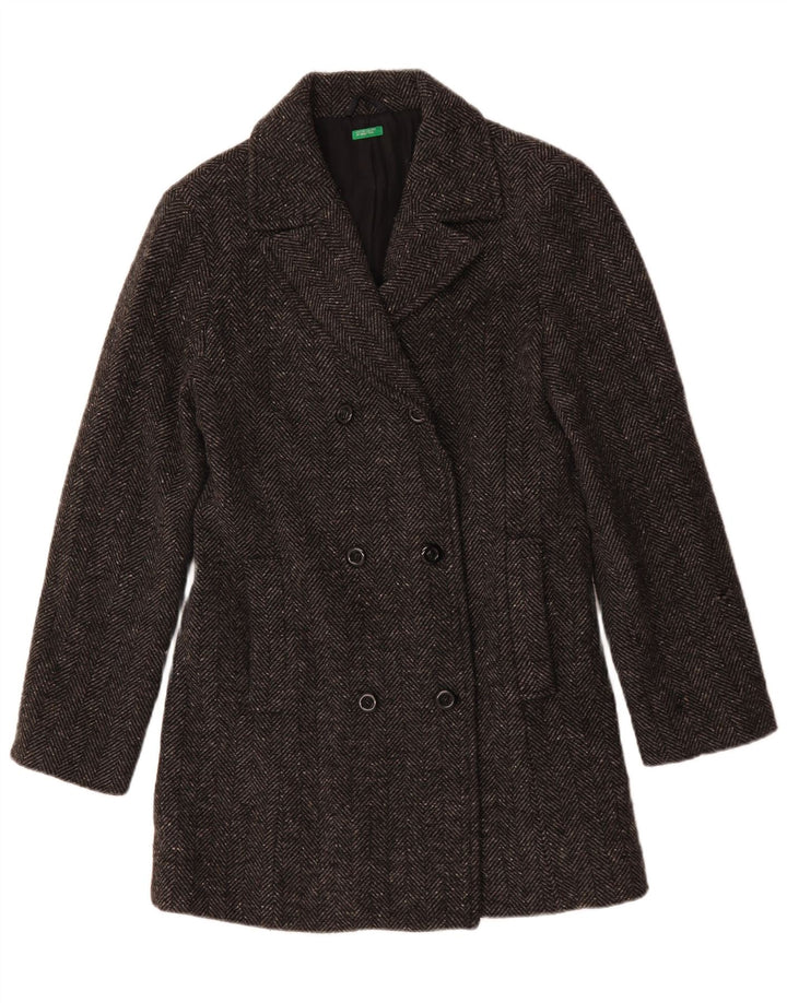 Benetton Womens Pea Coat UK 14 Medium Grey Herringbone
