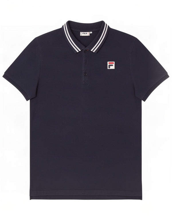 Fila Mens Short Sleeve Graphic Polo Shirt Large Navy Blue Cotton