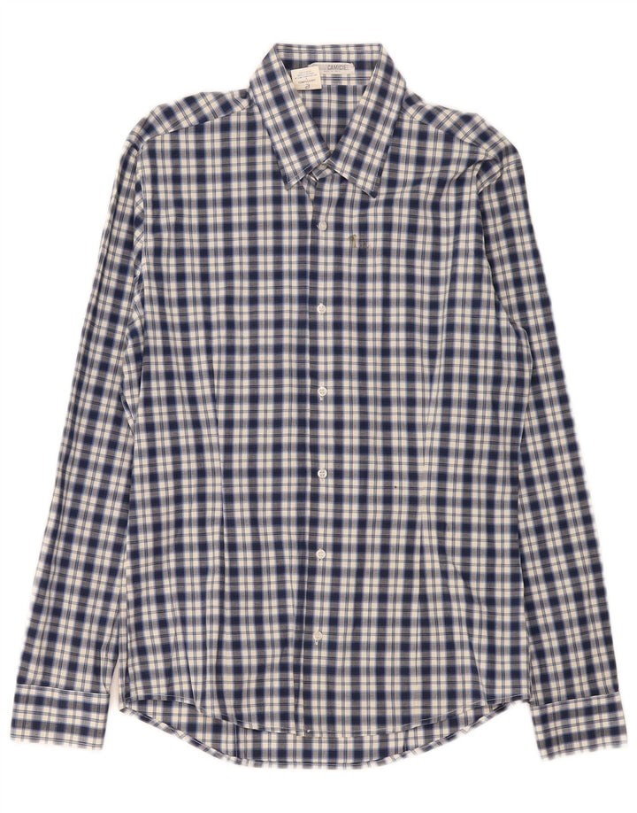 Naracamicie Mens Shirt Medium Navy Blue Check Cotton