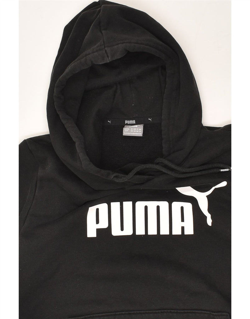 PUMA Womens Graphic Hoodie Jumper UK 10 Small  Black Cotton | Vintage Puma | Thrift | Second-Hand Puma | Used Clothing | Messina Hembry 