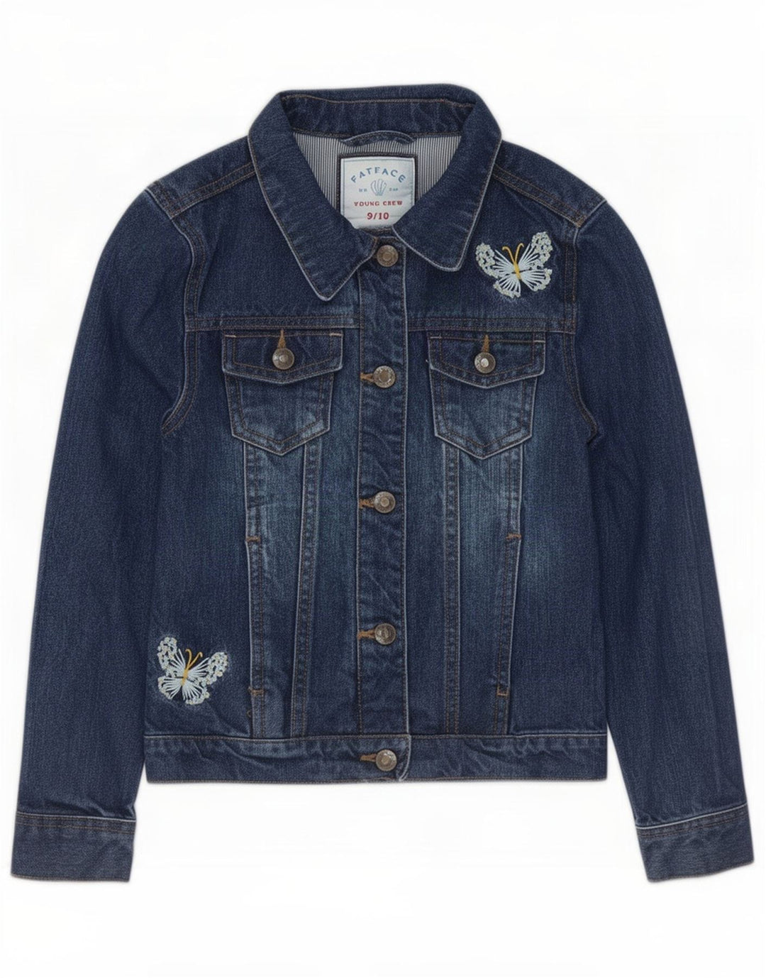 Fat Face Girls Denim Jacket 9-10 Years Blue Cotton Butterfly