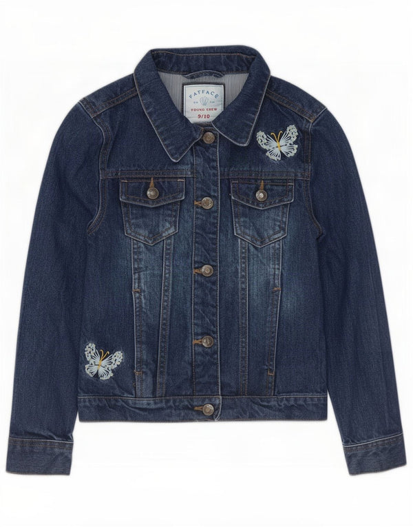 Fat Face Girls Denim Jacket 9-10 Years Blue Cotton Butterfly