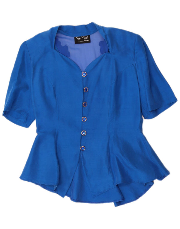 Vera Mont Womens 6 Button 2 Piece Skirt Set UK 14 Medium W28  Blue Silk