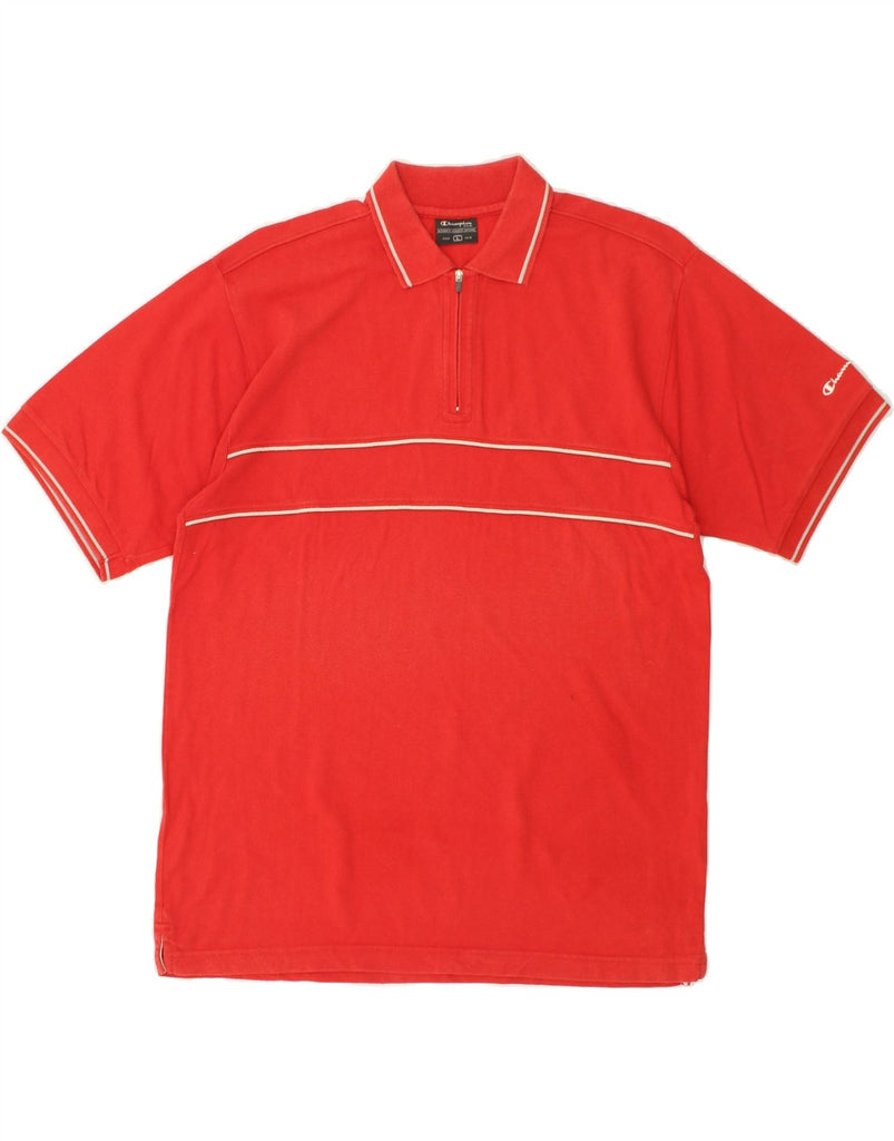 CHAMPION Mens Polo Shirt Large Red Striped Cotton | Vintage Champion | Thrift | Second-Hand Champion | Used Clothing | Messina Hembry 