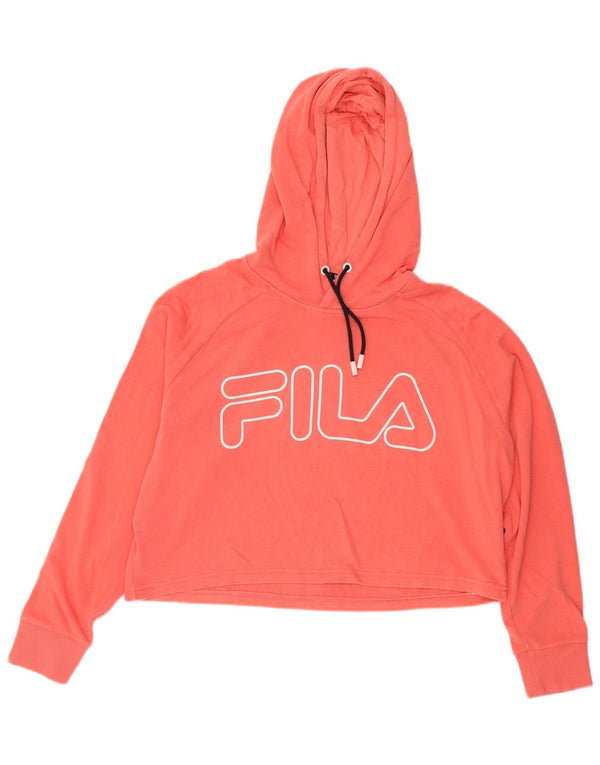 Fila Womens Oversized Crop Graphic Hoodie Jumper UK 14 Medium Pink Cotton