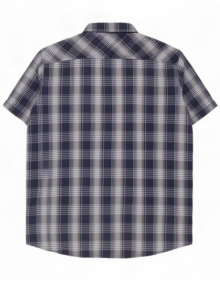 Vintage Mens Short Sleeve Pullover Shirt XL Blue Check Cotton