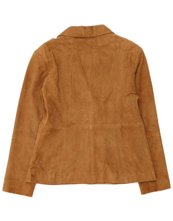 Helium Womens 4 Button Suede Blazer Jacket UK 16 Large Brown Leather