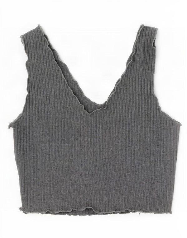 Shein Womens Sleeveless Crop Top UK 14 Large Grey Polyester