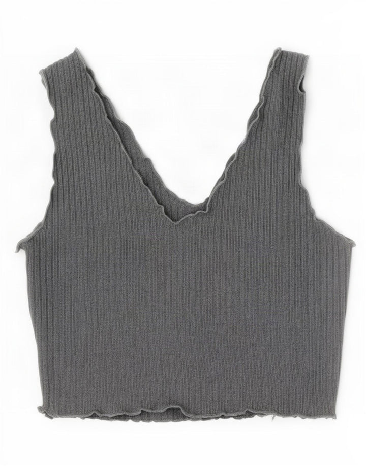 Shein Womens Sleeveless Crop Top UK 14 Large Grey Polyester