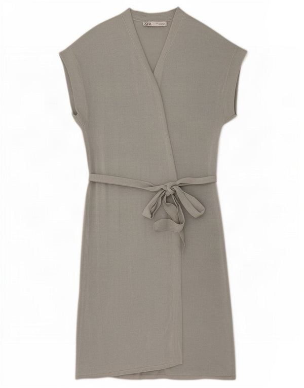 Zara Womens Short Sleeves Wrap Dress UK 10 Small Grey Acrylic