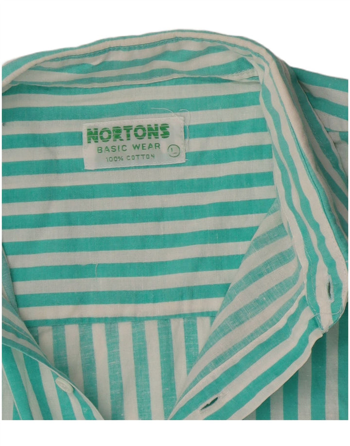 Nortons Mens Short Sleeve Shirt Large Green Striped Cotton
