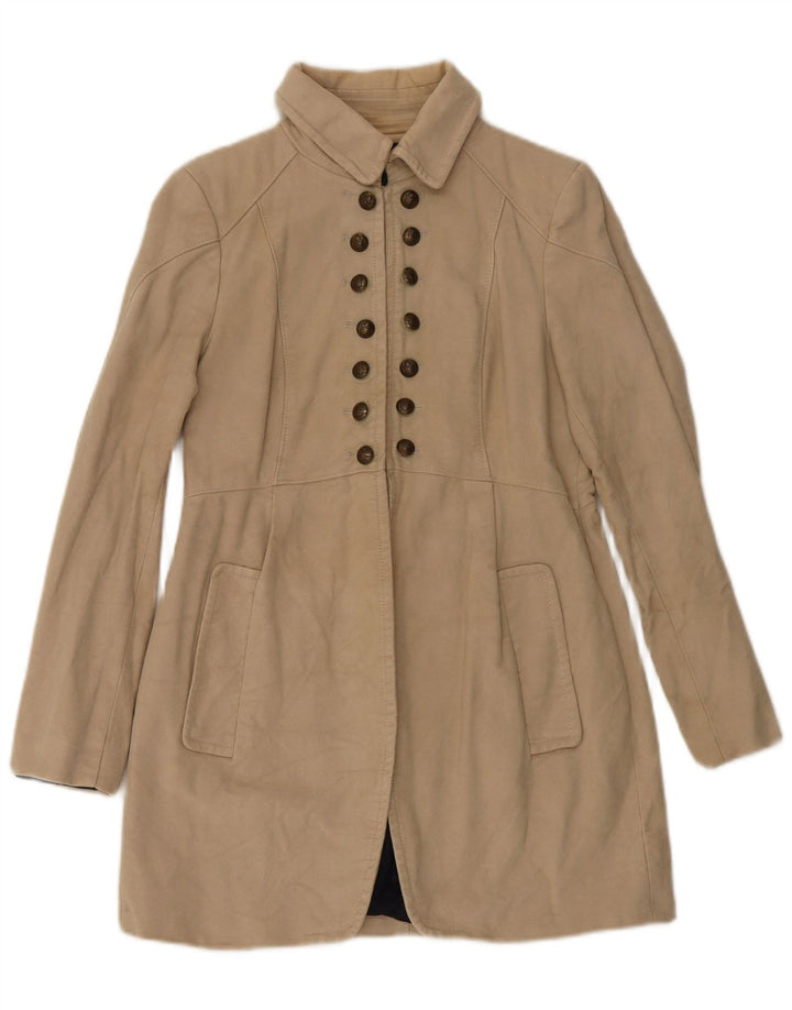 Zara Womens Overcoat UK 14 Large Beige Cotton