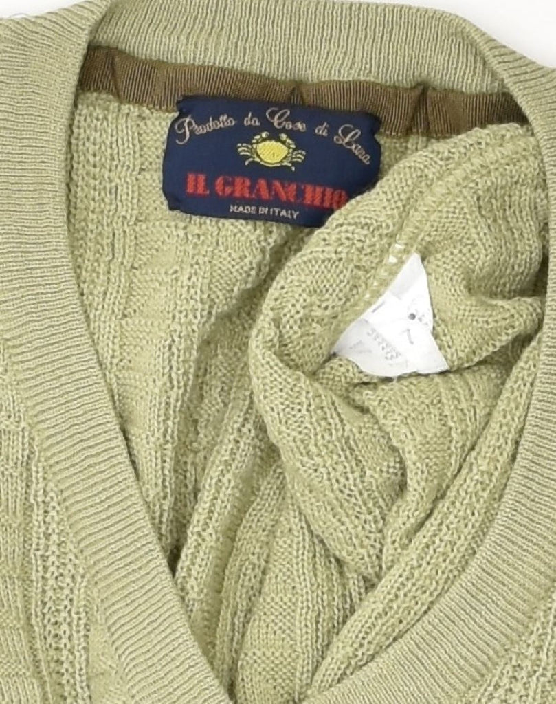 IL GRANCHIO Mens V-Neck Jumper Sweater Large Khaki Wool | Vintage Il Granchio | Thrift | Second-Hand Il Granchio | Used Clothing | Messina Hembry 