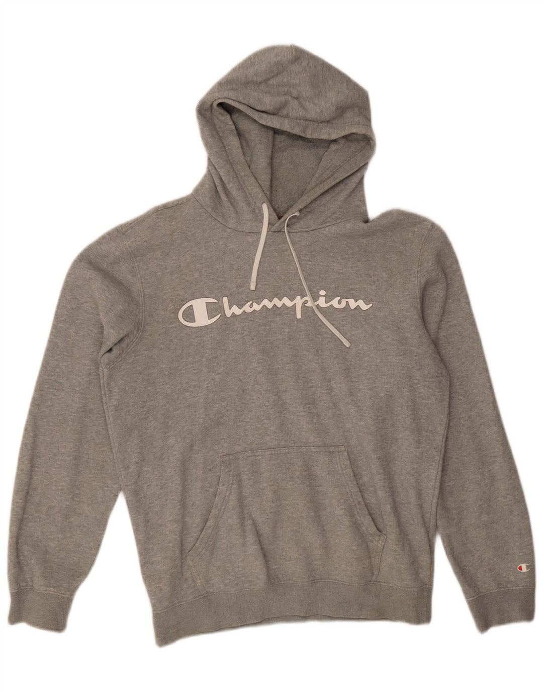 Champion Mens Graphic Hoodie Jumper Medium Grey Flecked Cotton