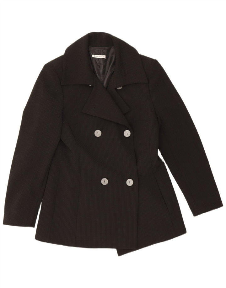 Vintage Womens Pea Coat IT 44 Medium Black Pinstripe Polyester