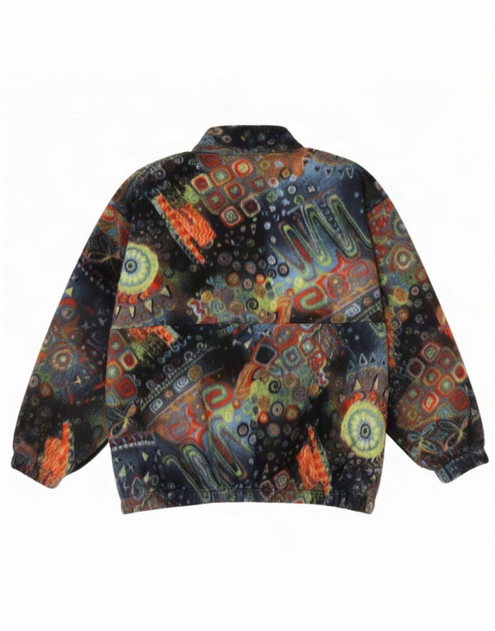 Vintage Mens Abstract Pattern Zip Neck Fleece Jumper Large Multicoloured