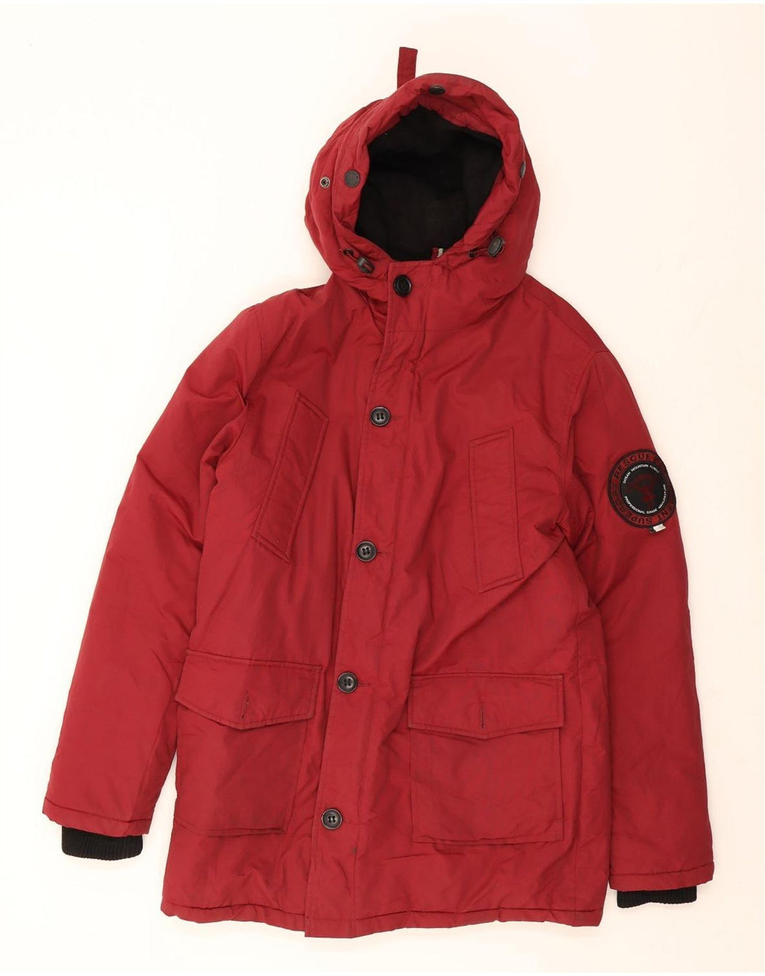 Superdry Mens Hooded Padded Jacket UK 38 Medium Burgundy Nylon