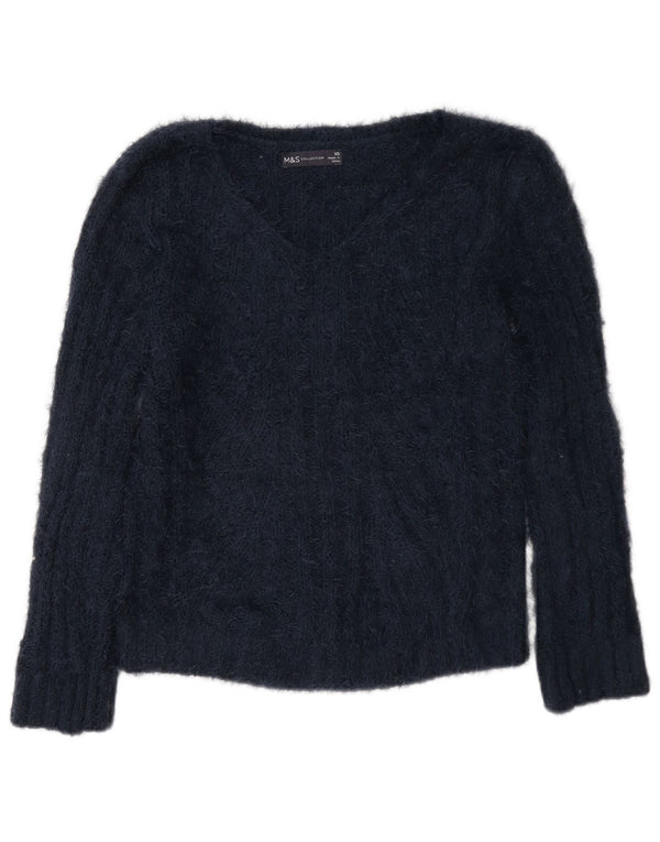 Zara Womens Loose Fit V-Neck Jumper Sweater UK 6 XS Navy Blue Polyester