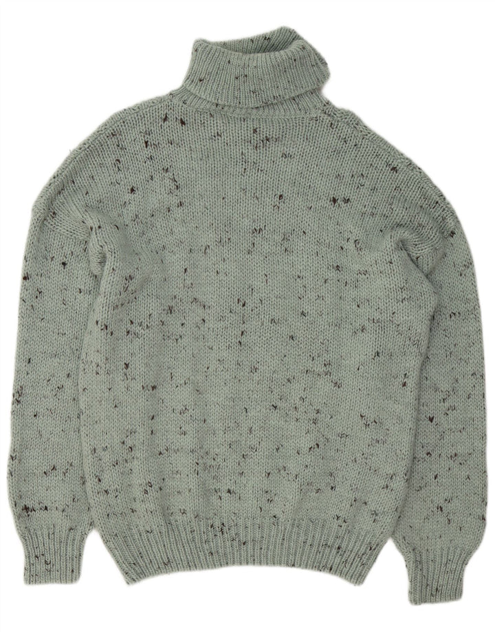 Vintage Mens Roll Neck Jumper Sweater XL Green Flecked Acrylic