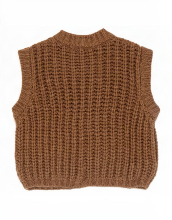 Zara Womens Sleeveless Oversized Cardigan Sweater UK 10 Small Brown Acrylic