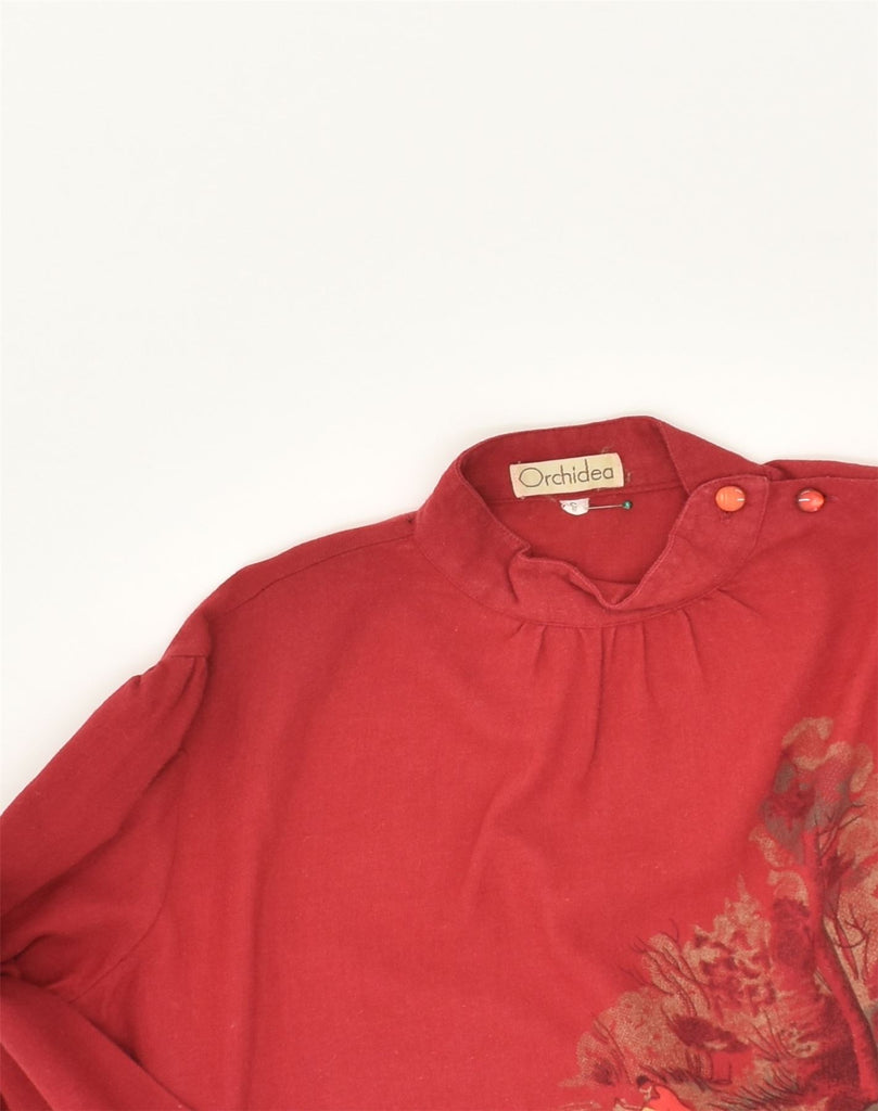 VINTAGE Womens Graphic Long Sleeve Blouse Top UK 8 Small Red Floral Wool | Vintage Vintage | Thrift | Second-Hand Vintage | Used Clothing | Messina Hembry 