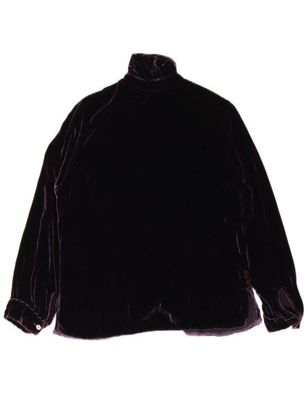 Mastro Moda Womens Velvet Shirt Blouse UK 16 Large Purple Floral Silk