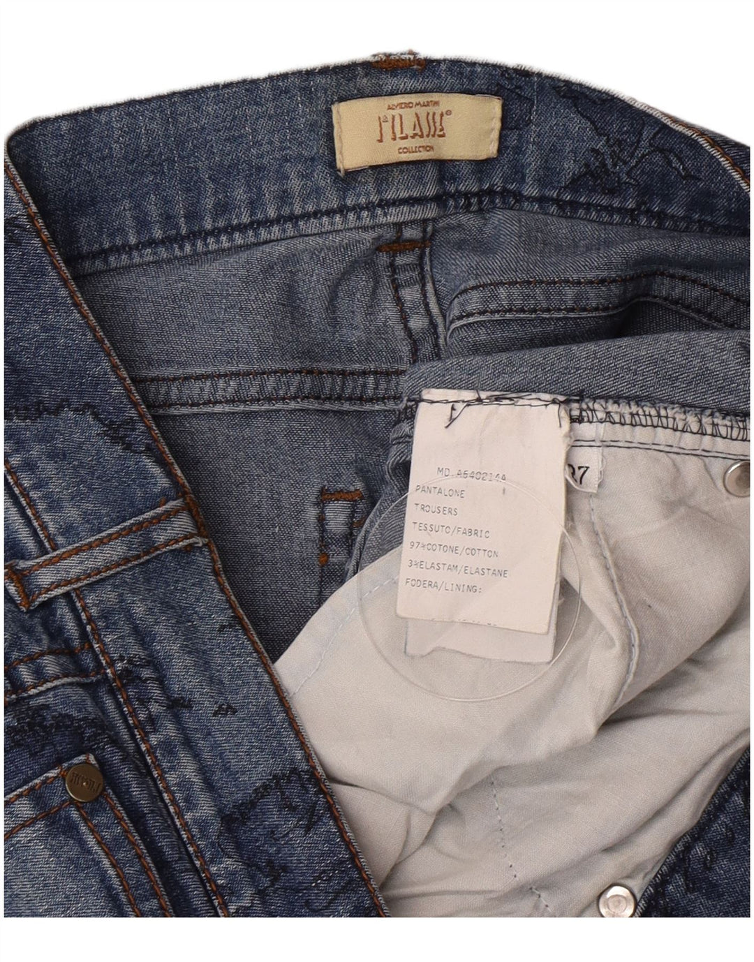 ALVIERO MARTINI Womens Graphic Bootcut Jeans W27 L27 Blue Cotton