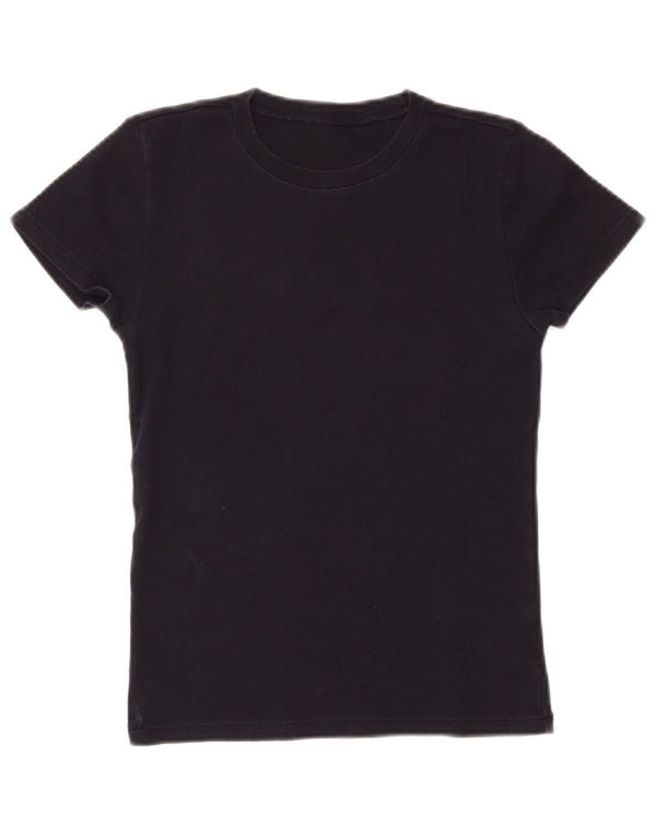 Vintage Womens T-Shirt Top UK 14 Medium Navy Blue Cotton