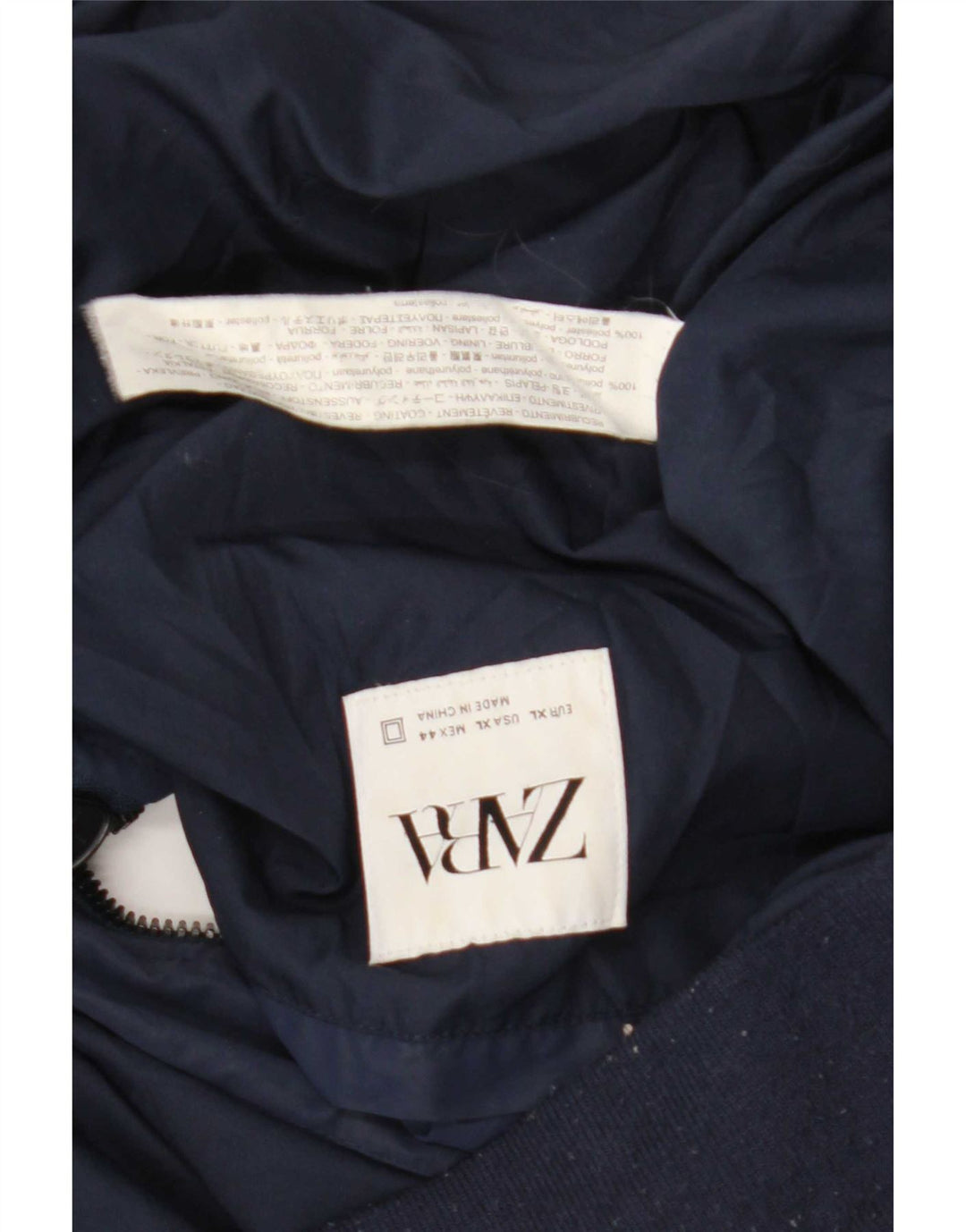 Zara Mens Bomber Jacket UK 42 XL Navy Blue Polyester