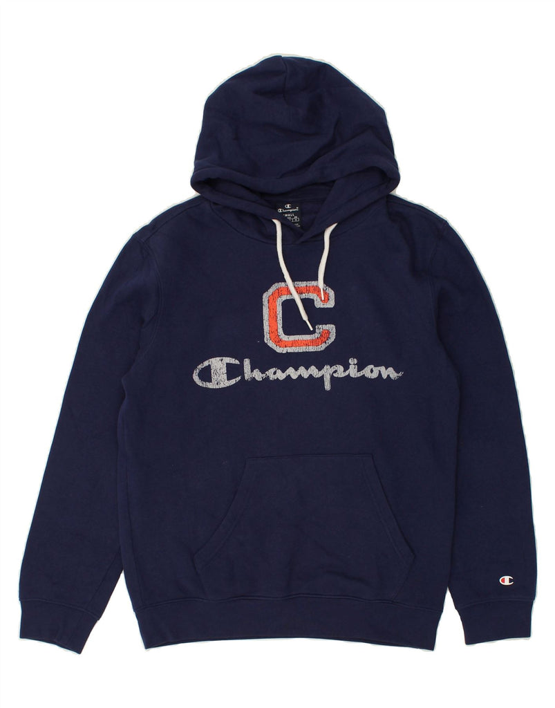 CHAMPION Womens Graphic Hoodie Jumper UK 10 Small Navy Blue Cotton | Vintage Champion | Thrift | Second-Hand Champion | Used Clothing | Messina Hembry 